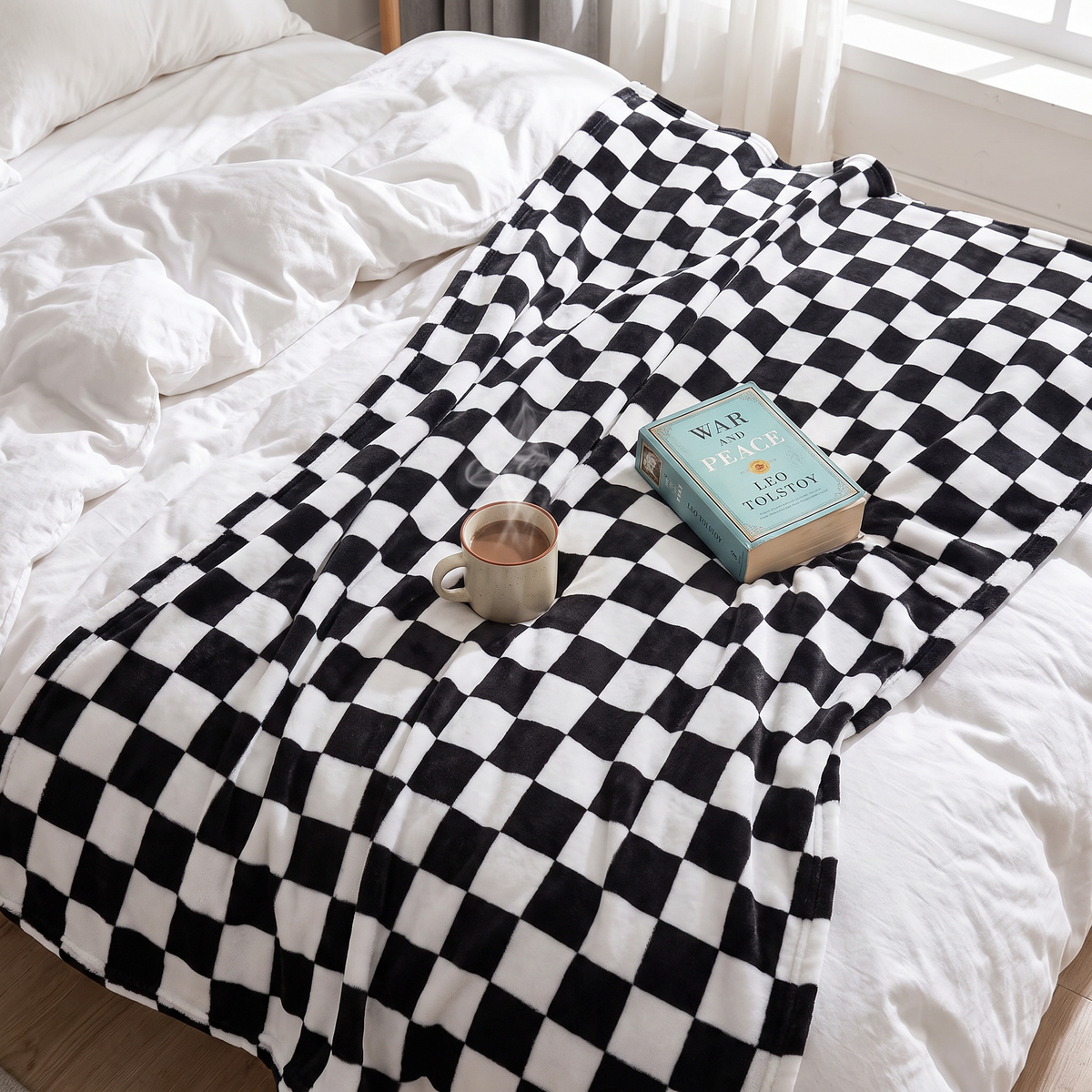 Checkerboard Flannel Fleece Throw Blanket - lifestyle