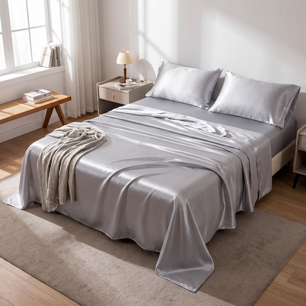 Silky Satin Sheet Set with Pillowcases - lifestyle