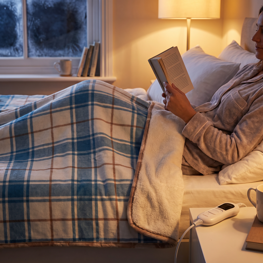 Plaid Plush Electric Heated Blanket - lifestyle