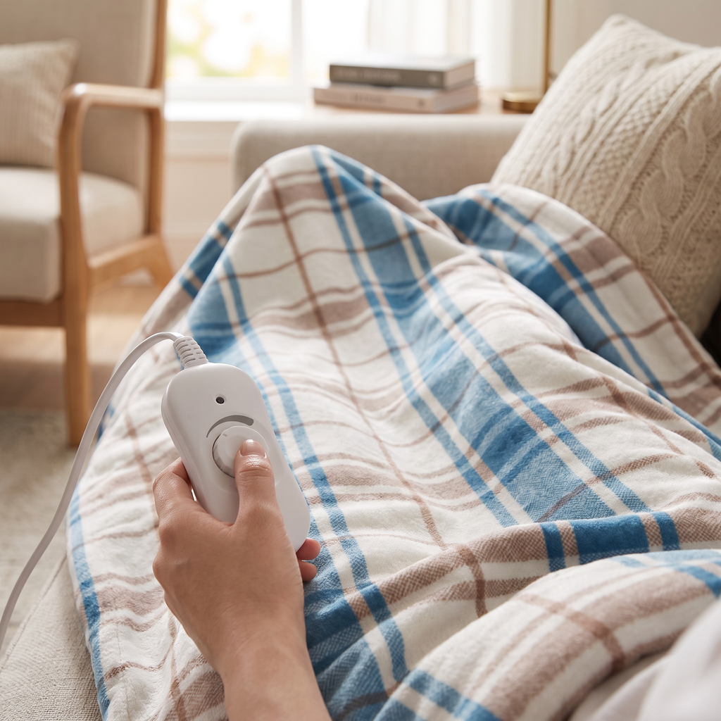 Plaid Plush Electric Heated Blanket - lifestyle