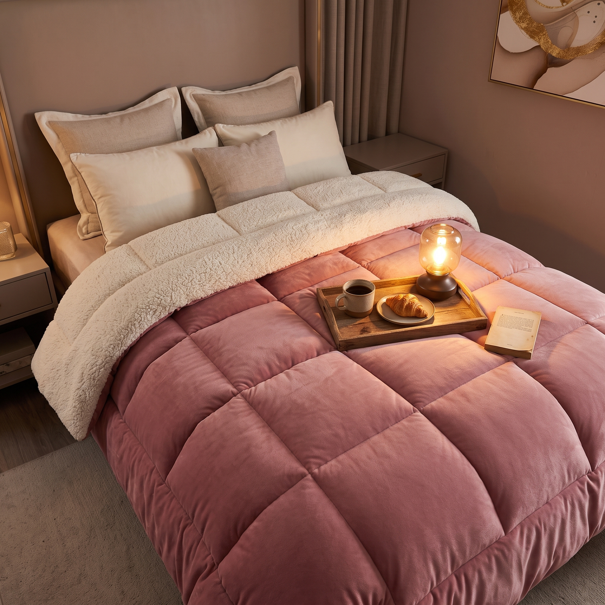 Double-Sided Velvet and Sherpa Quilted Comforter - lifestyle