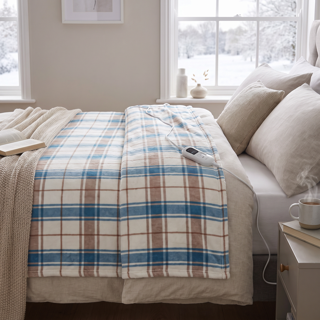 Plaid Plush Electric Heated Blanket - lifestyle