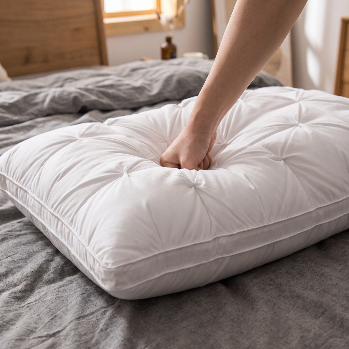 Goose Down Pinch-Pleat Bed Pillow - lifestyle