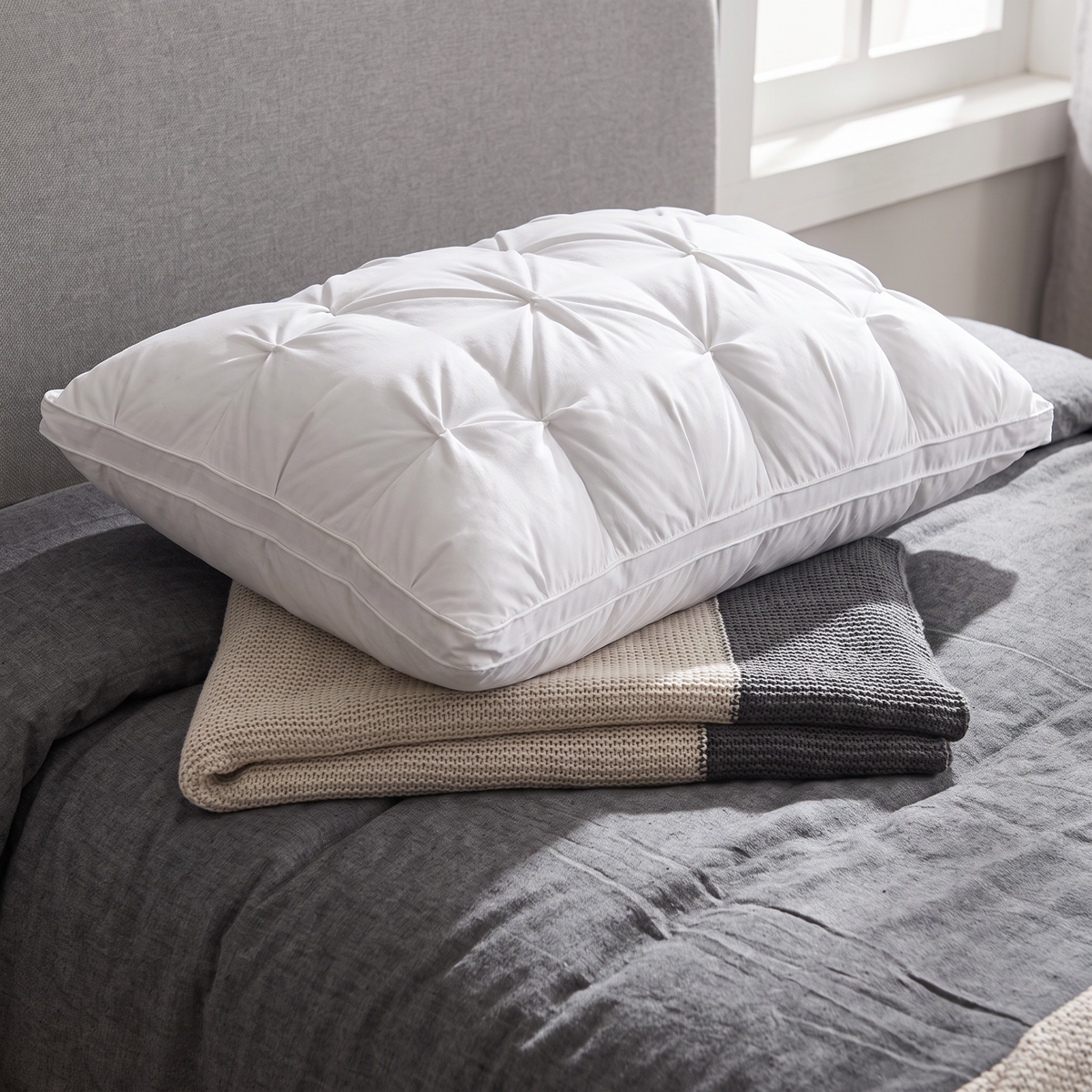 Goose Down Pinch-Pleat Bed Pillow - lifestyle