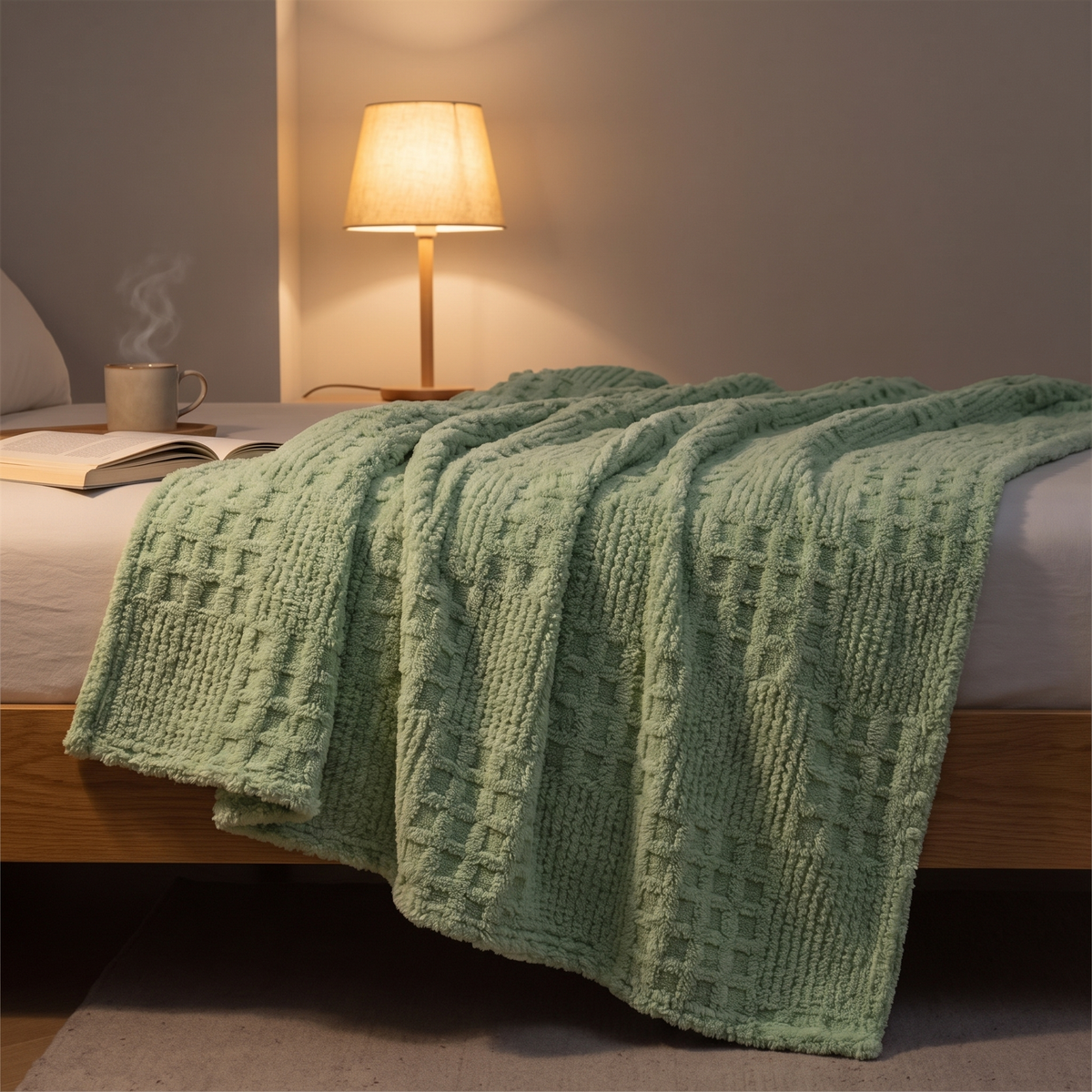 Waffle Jacquard Velvet Throw Blanket - lifestyle