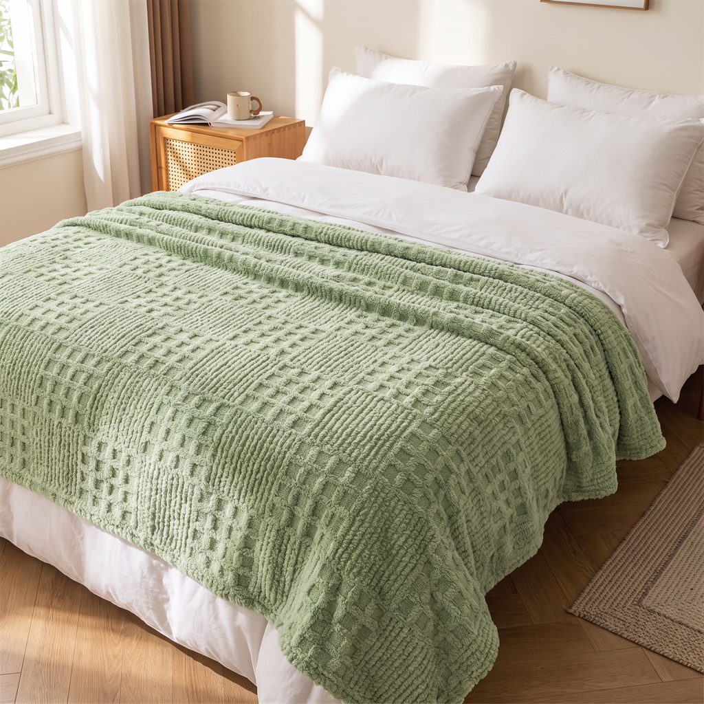 Waffle Jacquard Velvet Throw Blanket - lifestyle