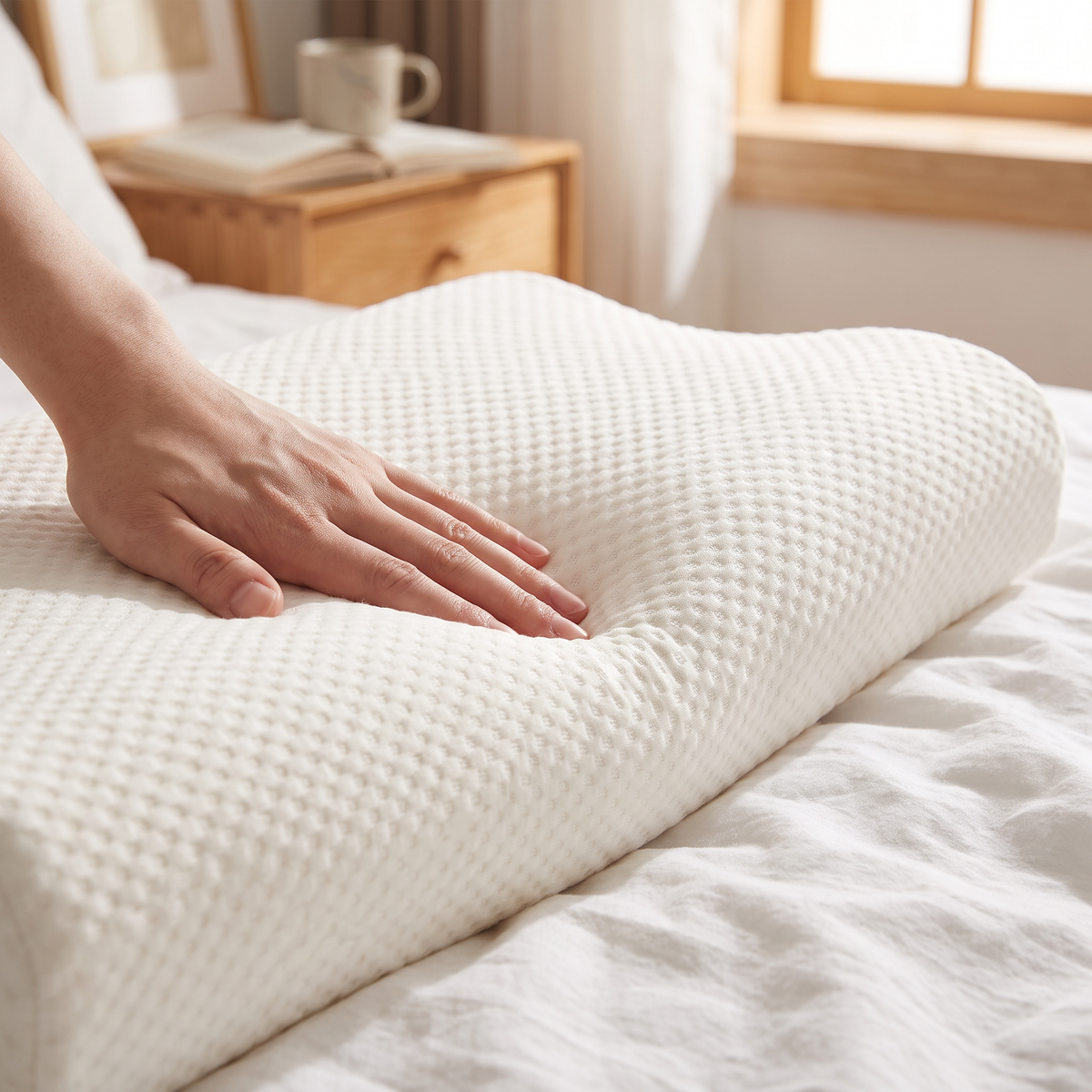 Contoured Memory Foam Neck Pillow with Bamboo Cover - lifestyle