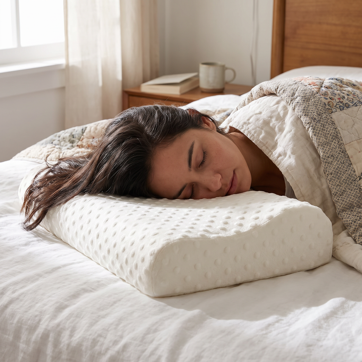 Contoured Memory Foam Neck Pillow with Bamboo Cover - lifestyle