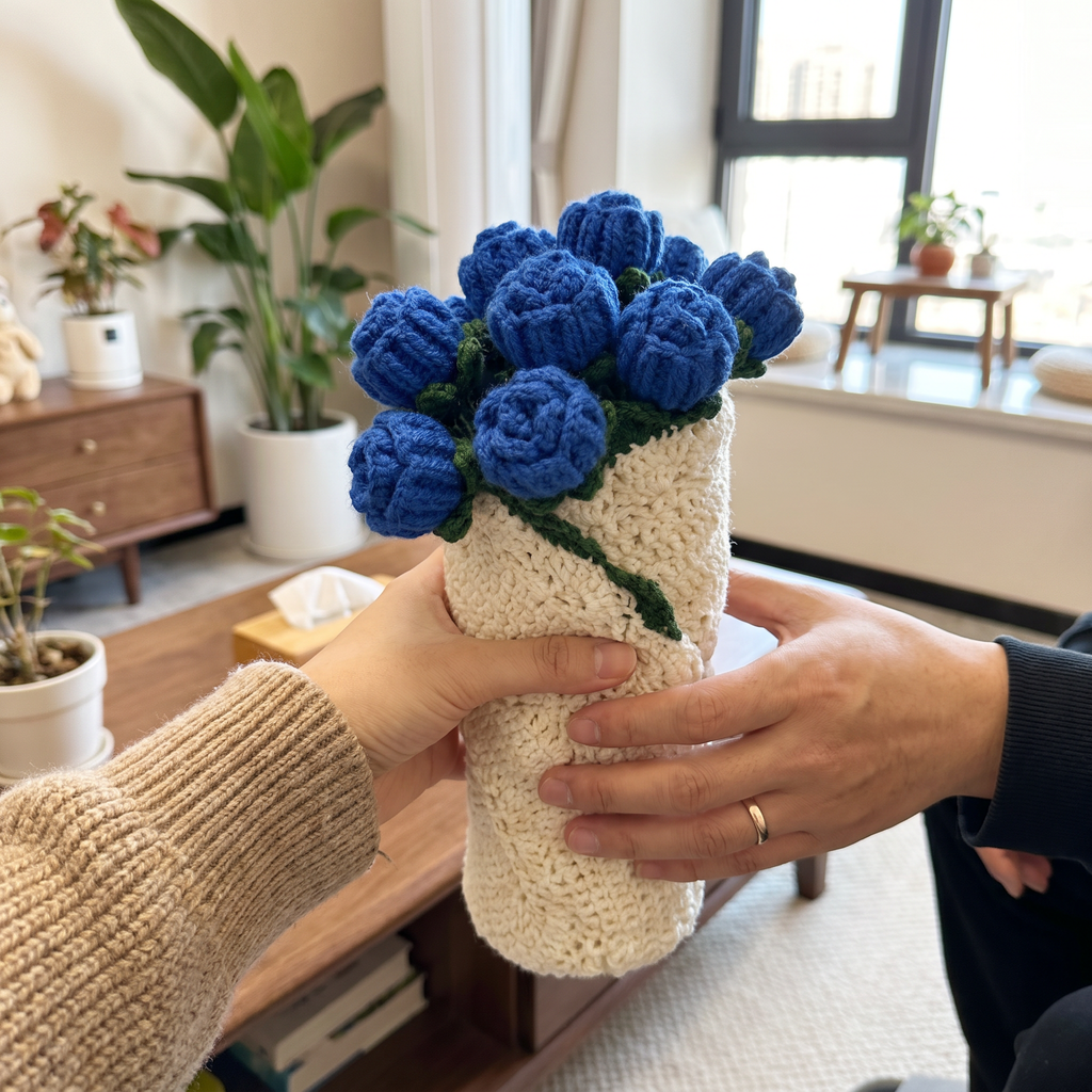 Handmade Crochet Rose Border Round Blanket - lifestyle