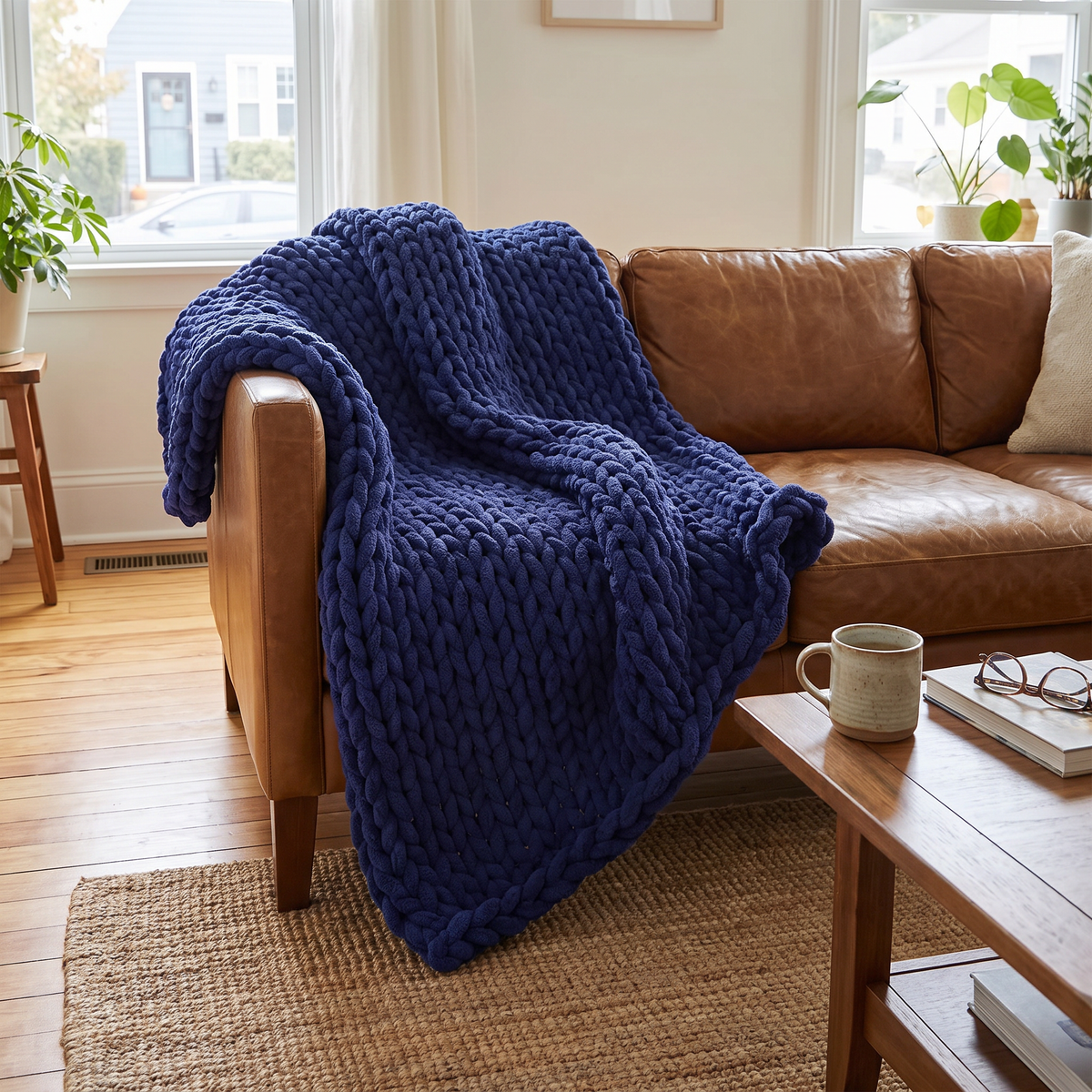 Handmade Chunky Knit Throw Blanket - lifestyle