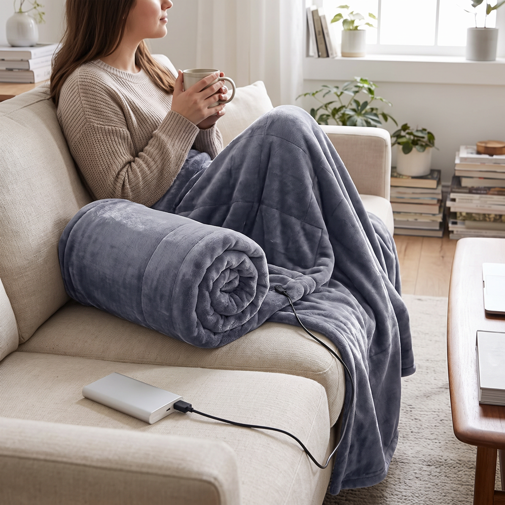 USB Heated Flannel Throw Blanket with 3 Heat Settings - lifestyle