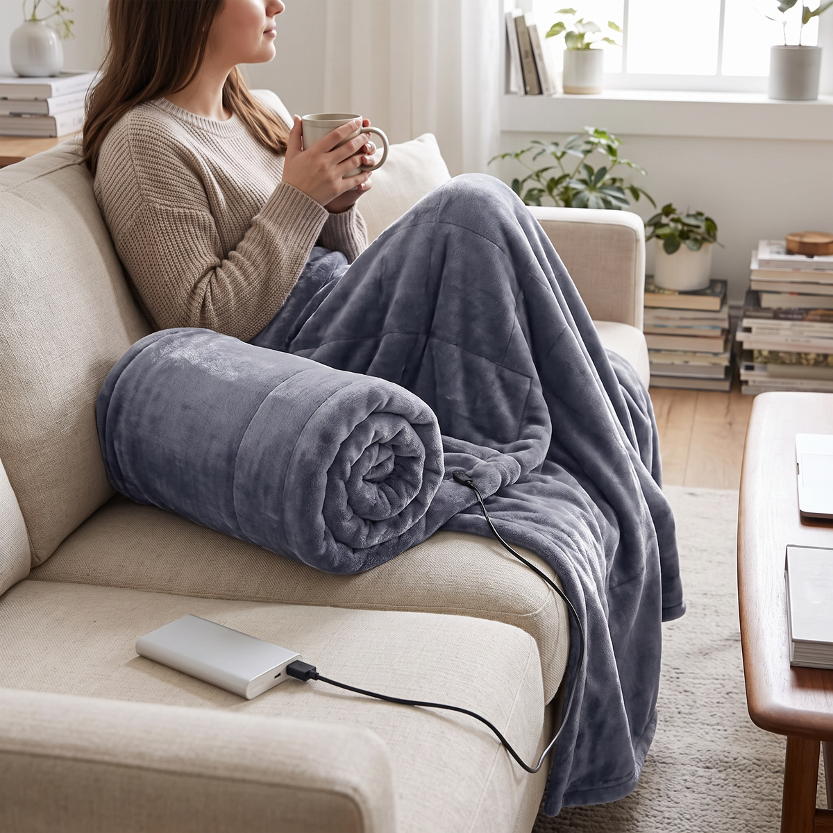 USB Heated Flannel Throw Blanket with 3 Heat Settings - lifestyle
