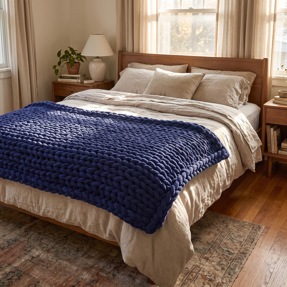 Handmade Chunky Knit Throw Blanket - lifestyle