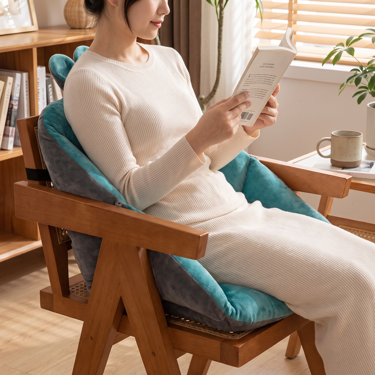 Plush Velvet Wraparound Chair Cushion with Side Wings - lifestyle