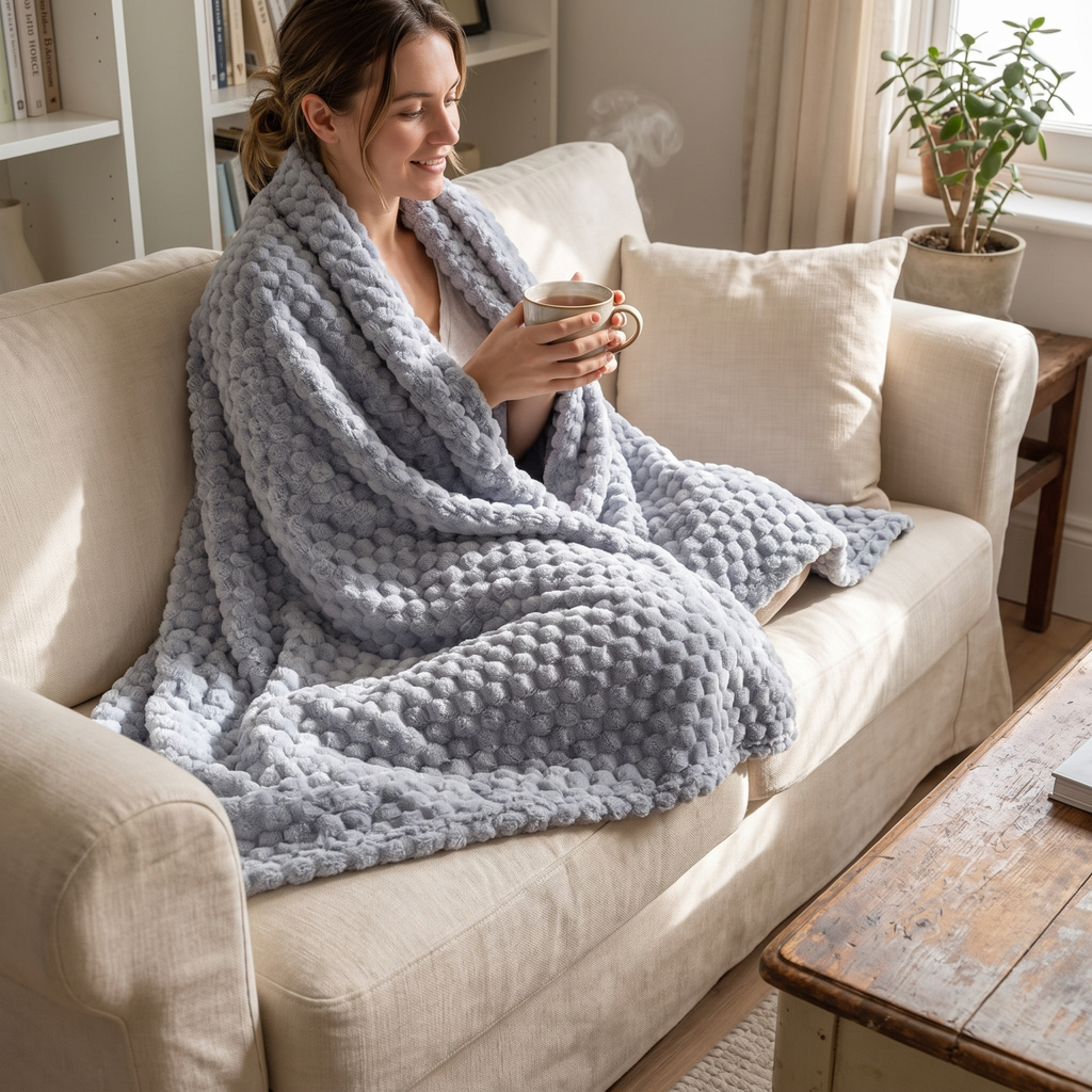 Embossed Check Plush Velvet Blanket - lifestyle