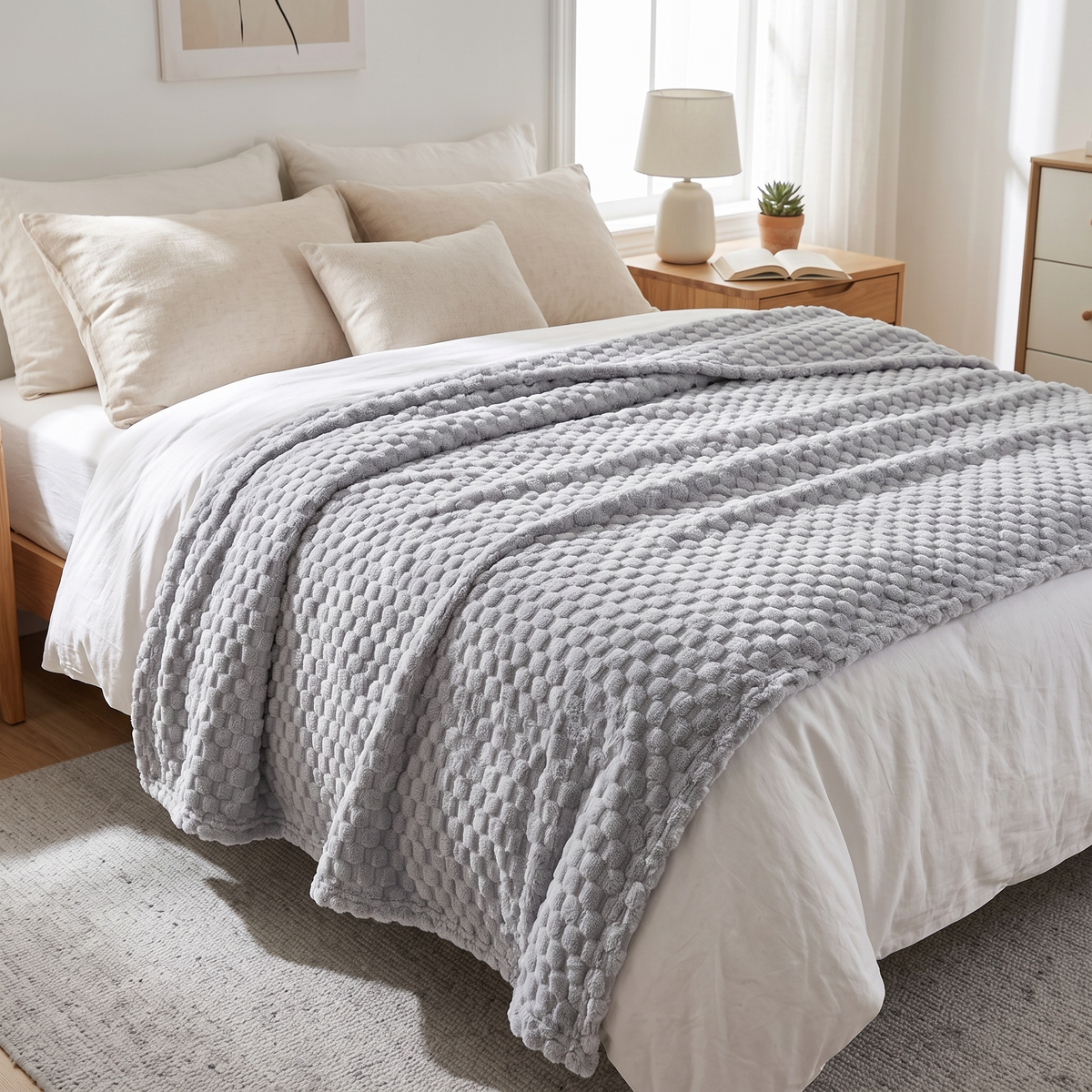 Embossed Check Plush Velvet Blanket - lifestyle