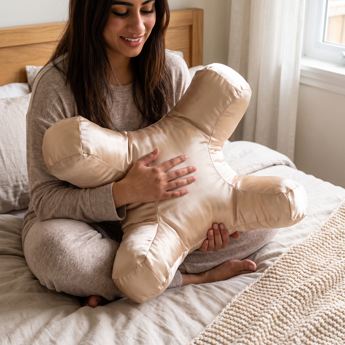 Satin X-Shaped Ergonomic Sleeping Pillow - lifestyle