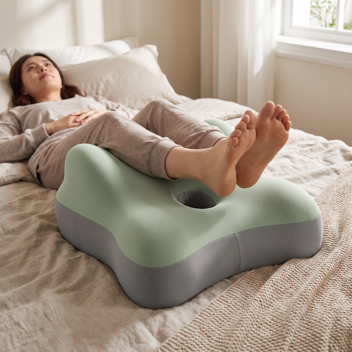 Contoured Memory Foam Support Pillow with Center Opening - lifestyle