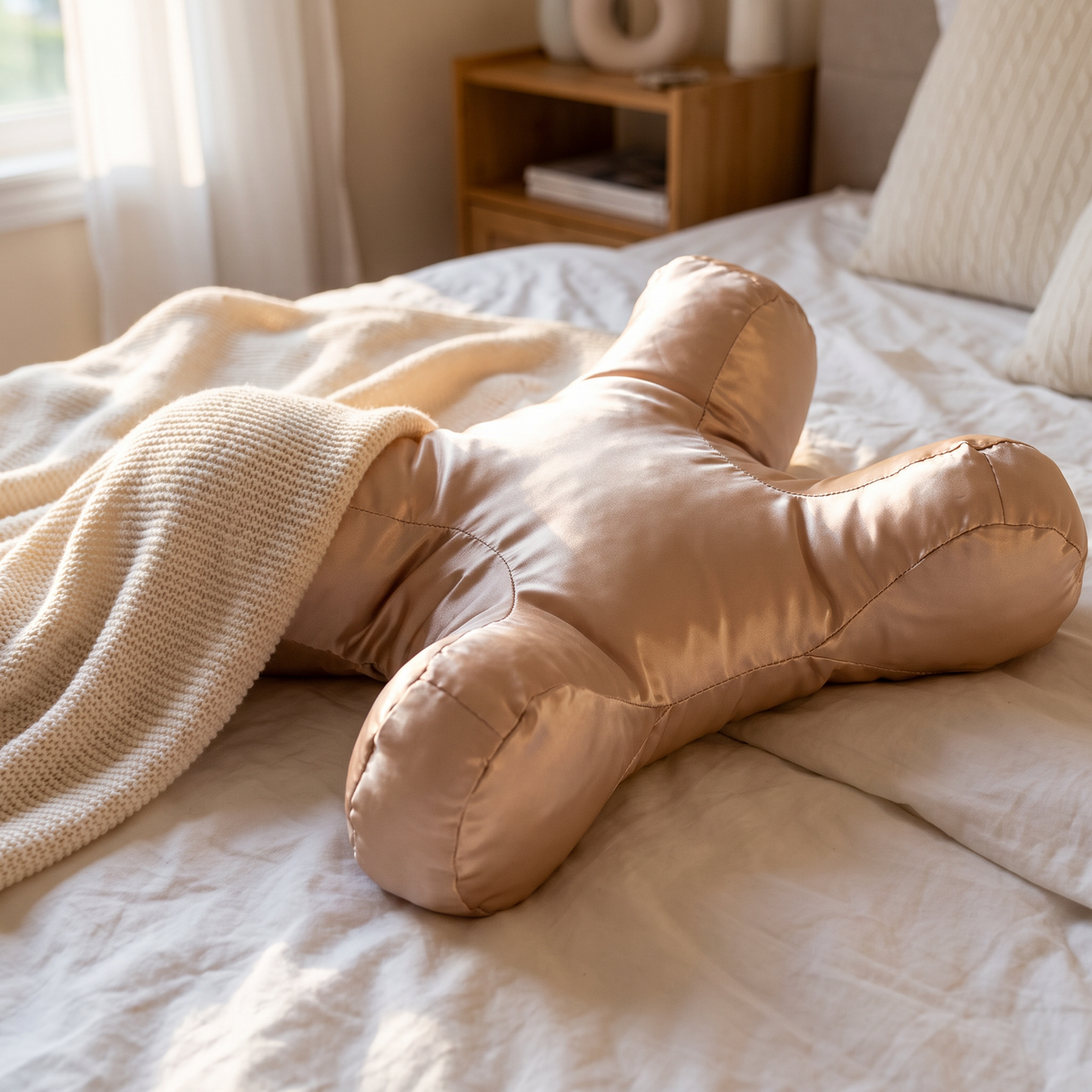 Satin X-Shaped Ergonomic Sleeping Pillow - lifestyle