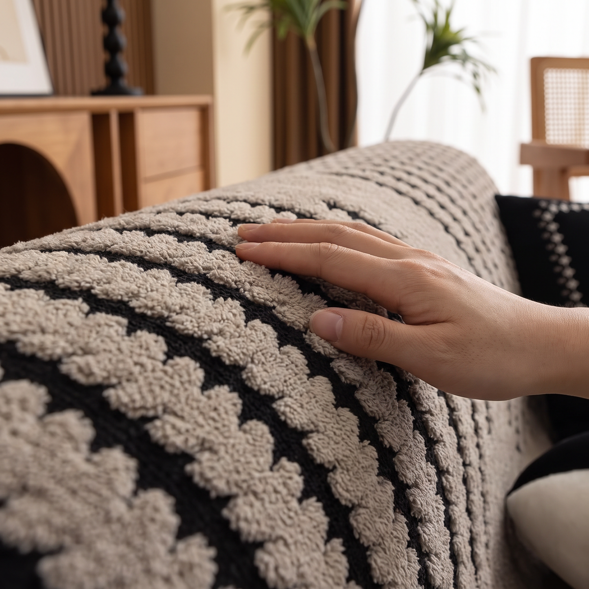 Tufted Striped Plush Sofa Cover Throw - lifestyle