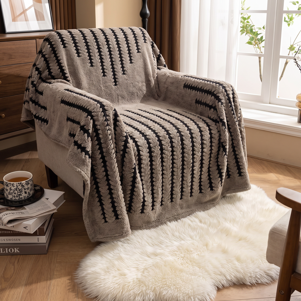 Tufted Striped Plush Sofa Cover Throw - lifestyle