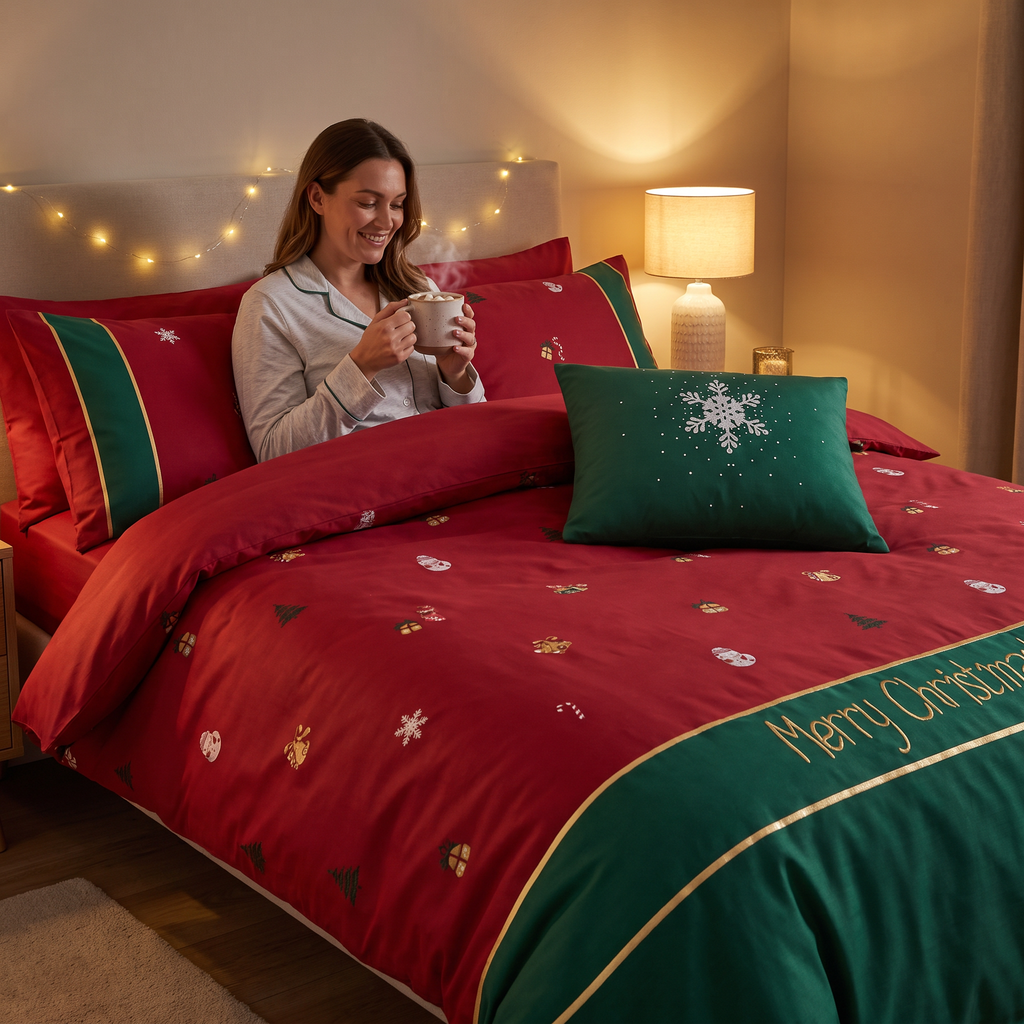 Christmas Egyptian Cotton Percale Duvet Cover Set - lifestyle