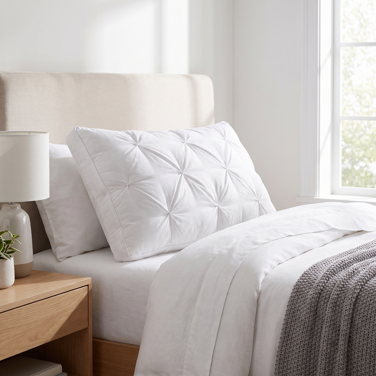 Goose Down Pinch-Pleat Bed Pillow - lifestyle