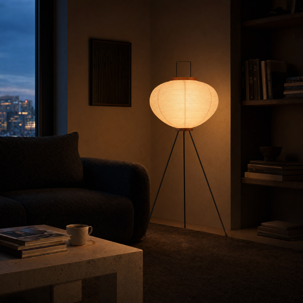 Rice Paper Tripod Floor Lamp