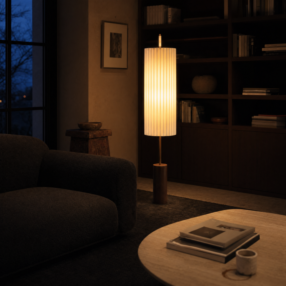 Pleated Linen Cylinder Floor Lamp