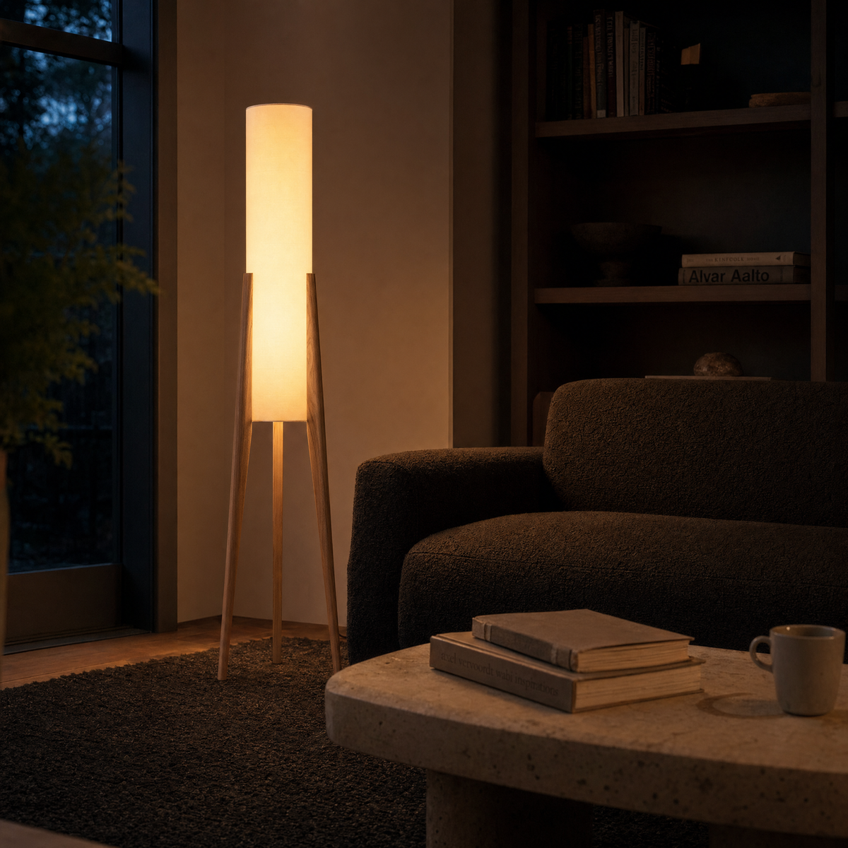 Walnut Tripod Linen Floor Lamp