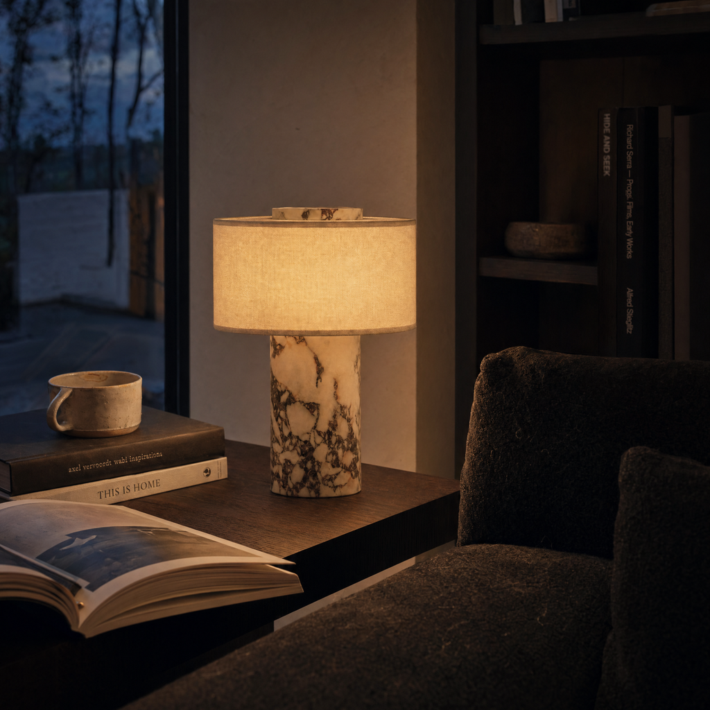 Violet Marble Drum Shade Table Lamp