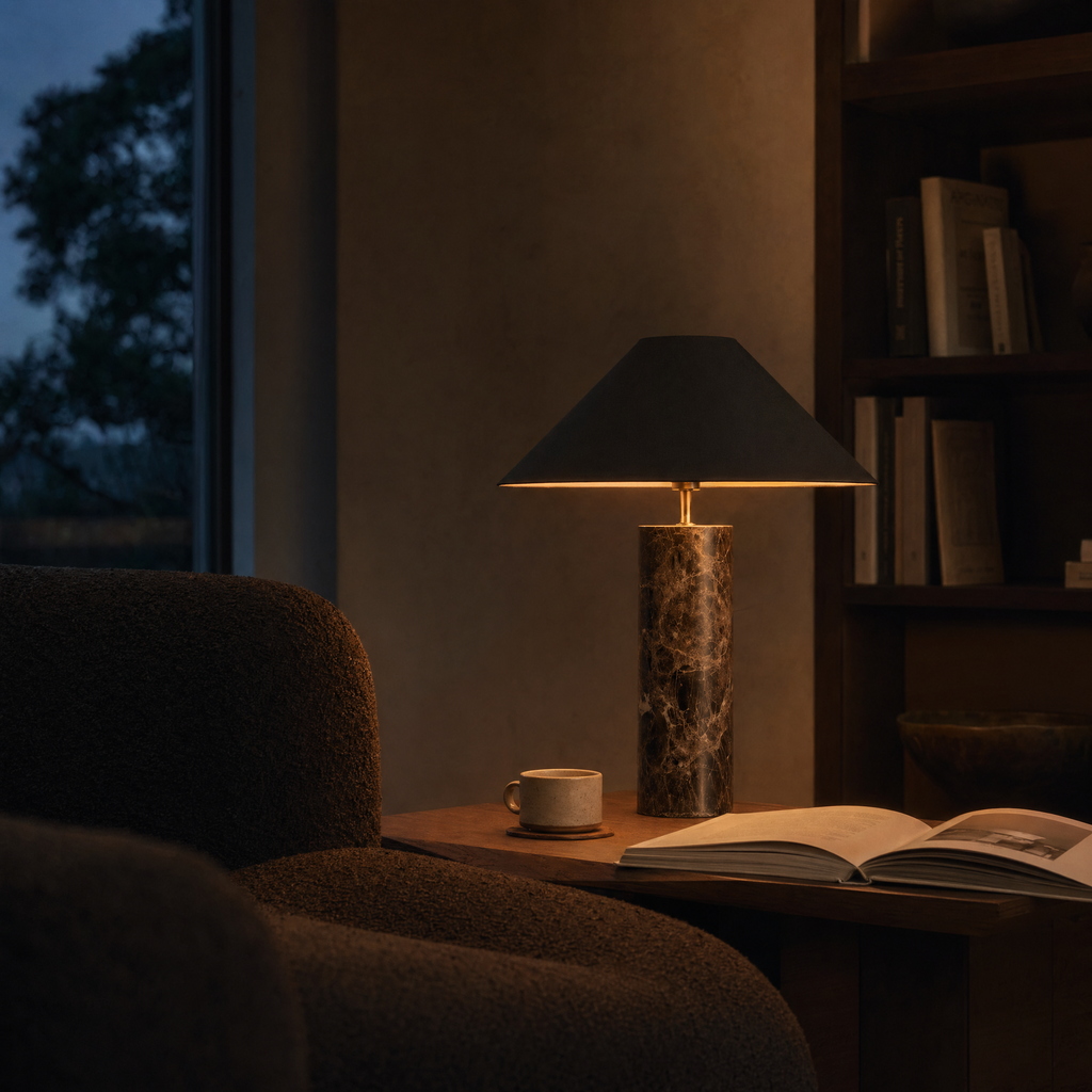 Emperador Marble Table Lamp with Black Shade