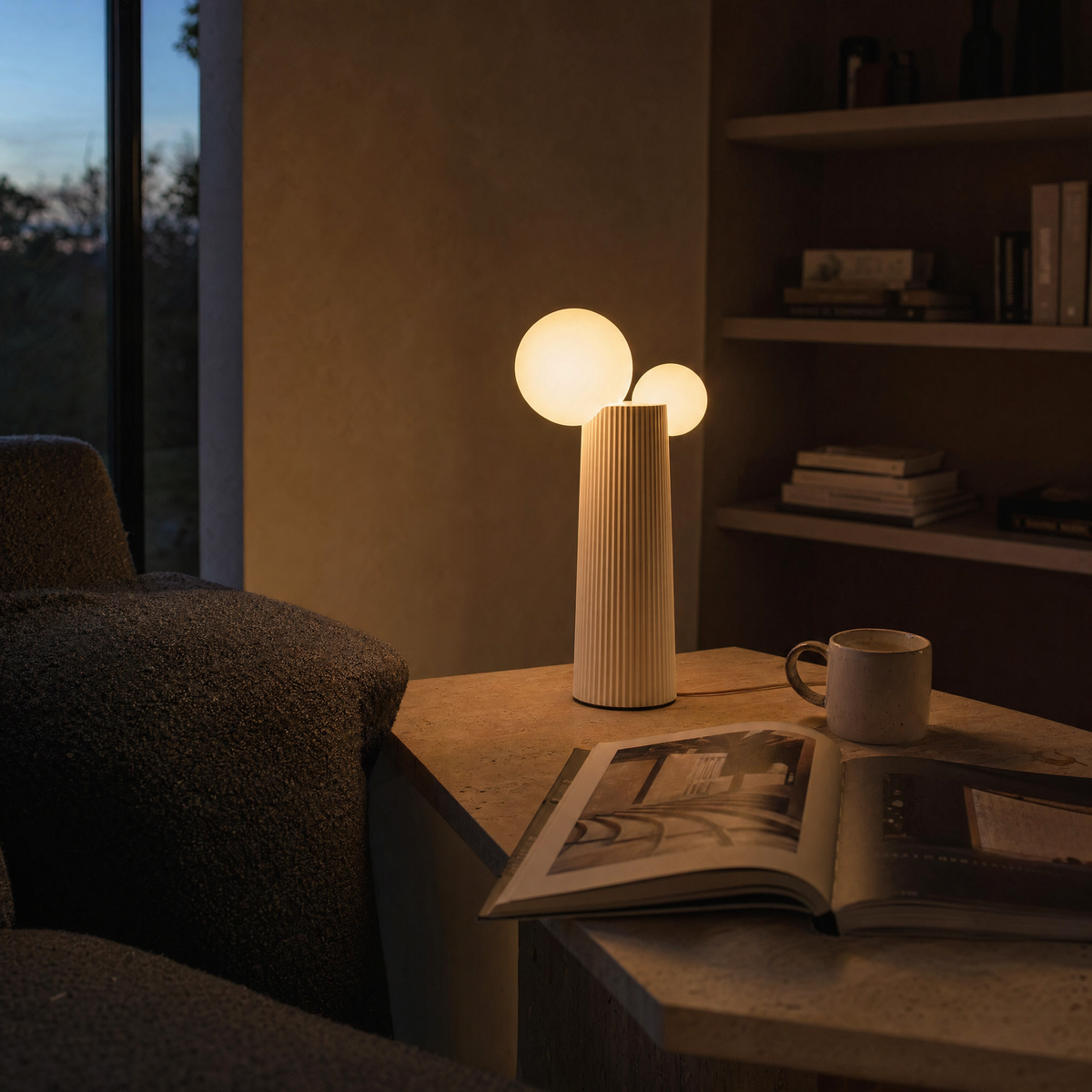Cordless Fluted Twin-Globe Table Lamp