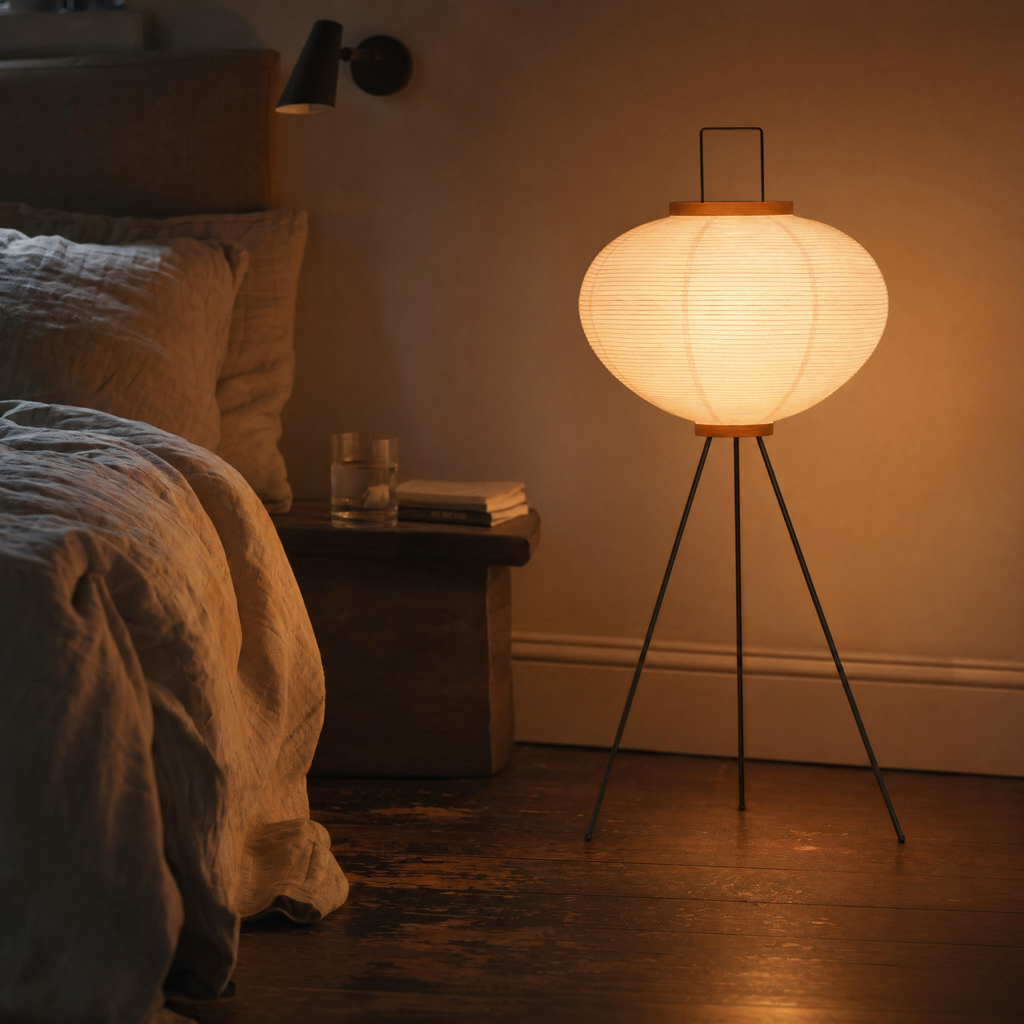 Rice Paper Tripod Floor Lamp