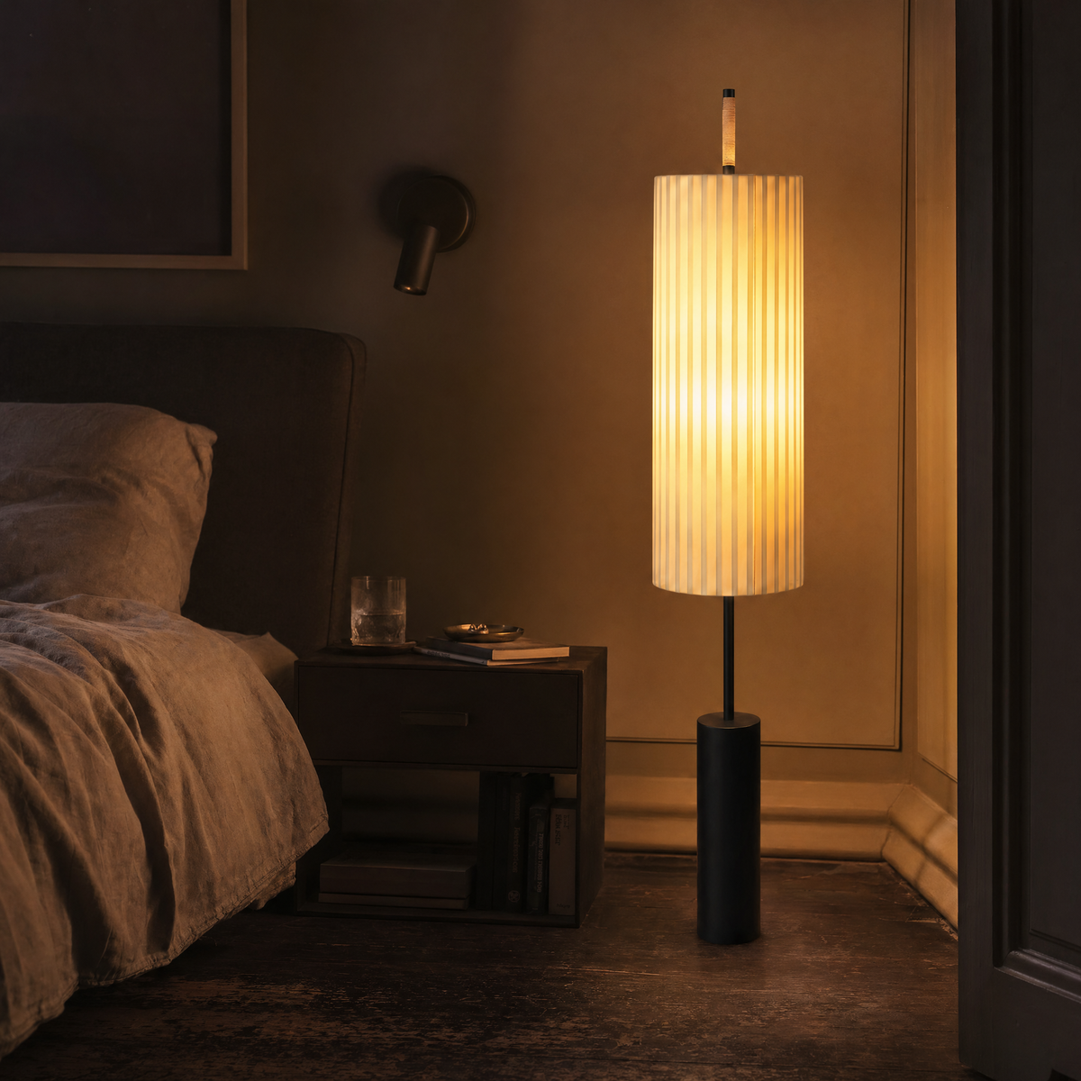 Pleated Linen Cylinder Floor Lamp