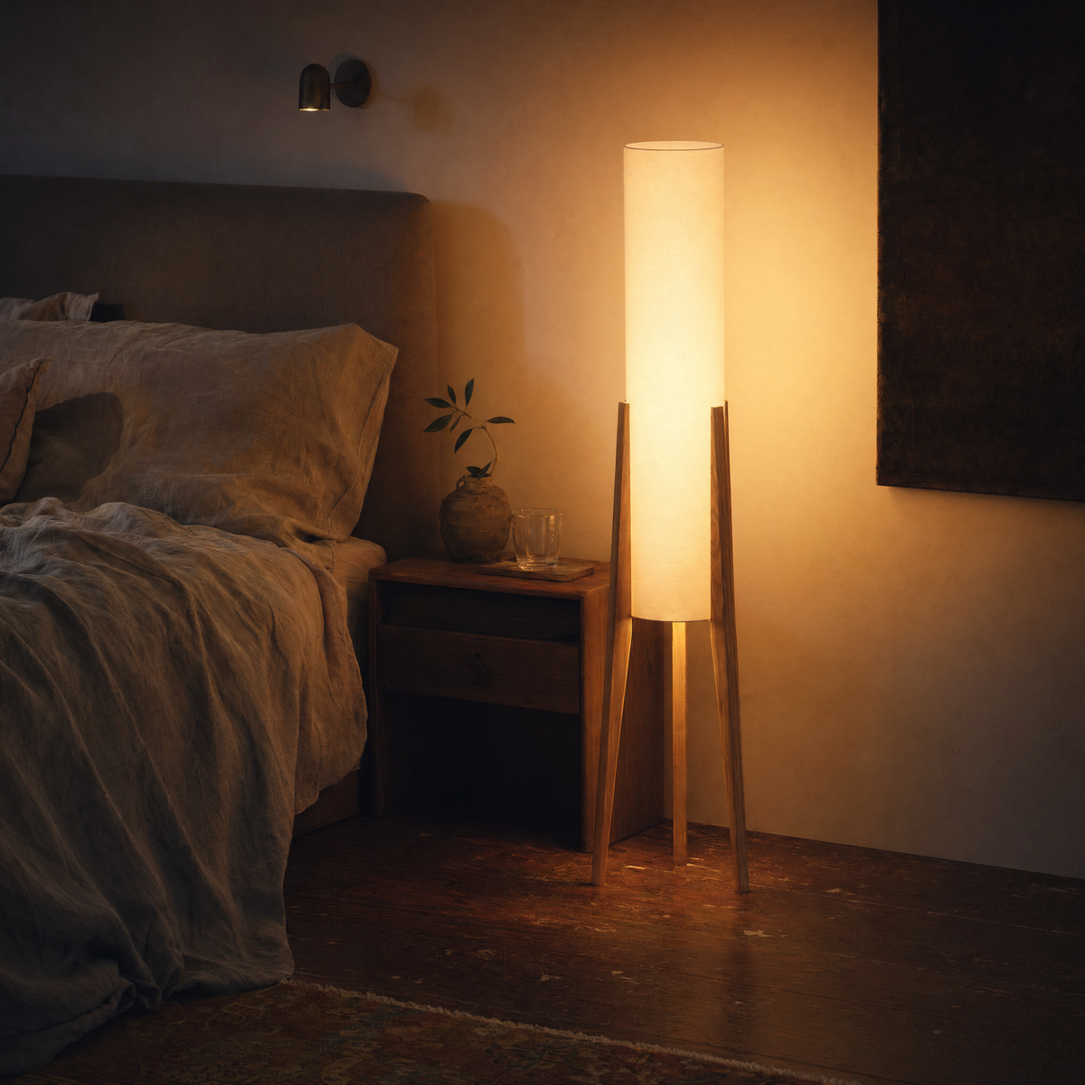 Walnut Tripod Linen Floor Lamp