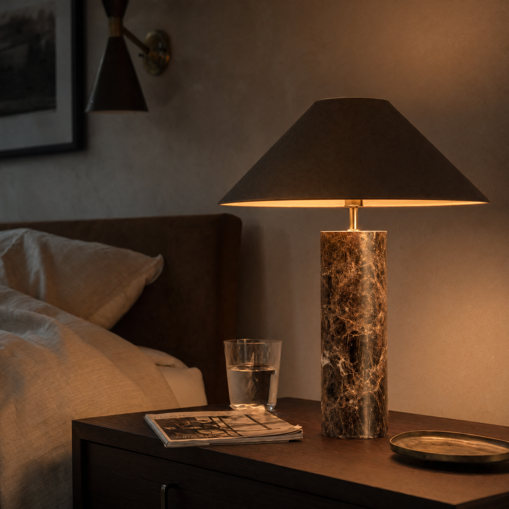 Emperador Marble Table Lamp with Black Shade