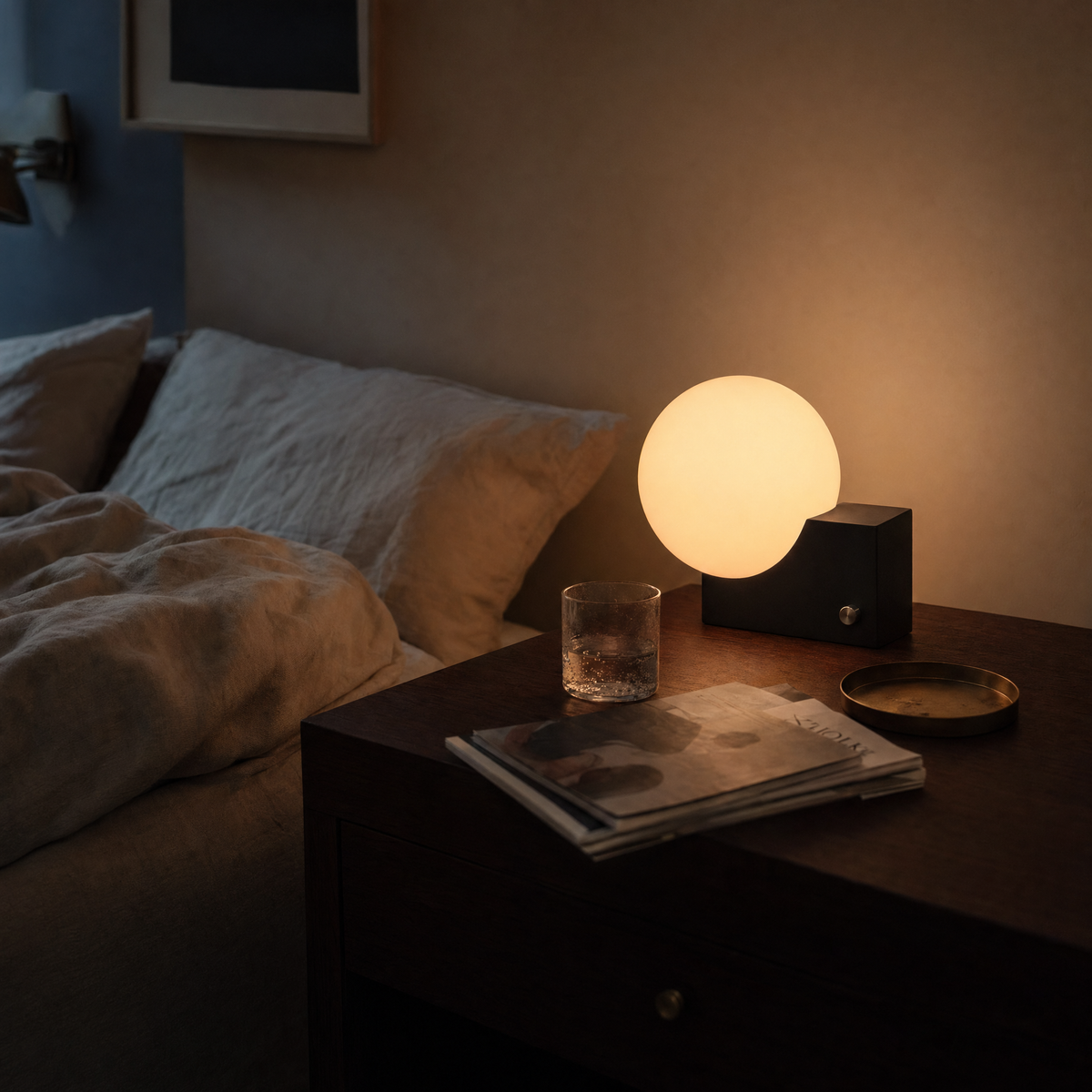 Opal Sphere Black Block Table Lamp