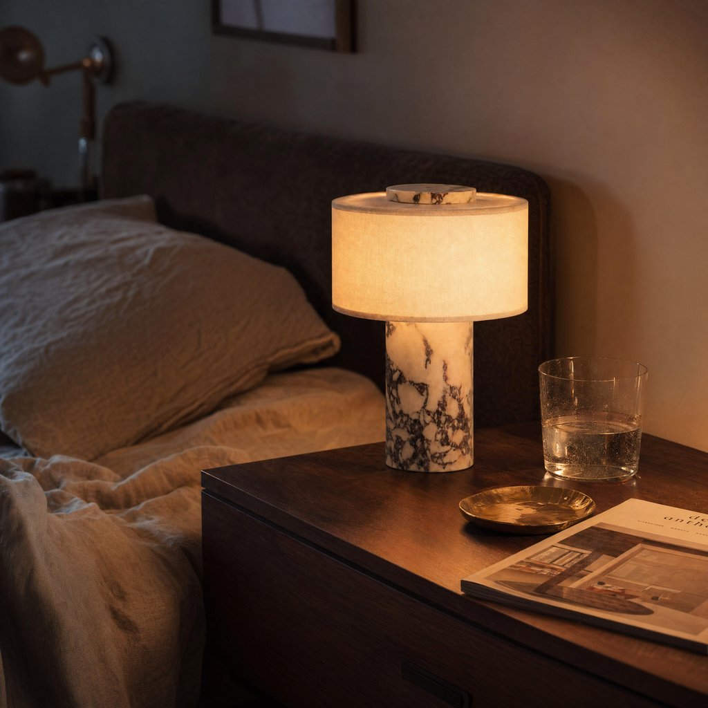 Violet Marble Drum Shade Table Lamp