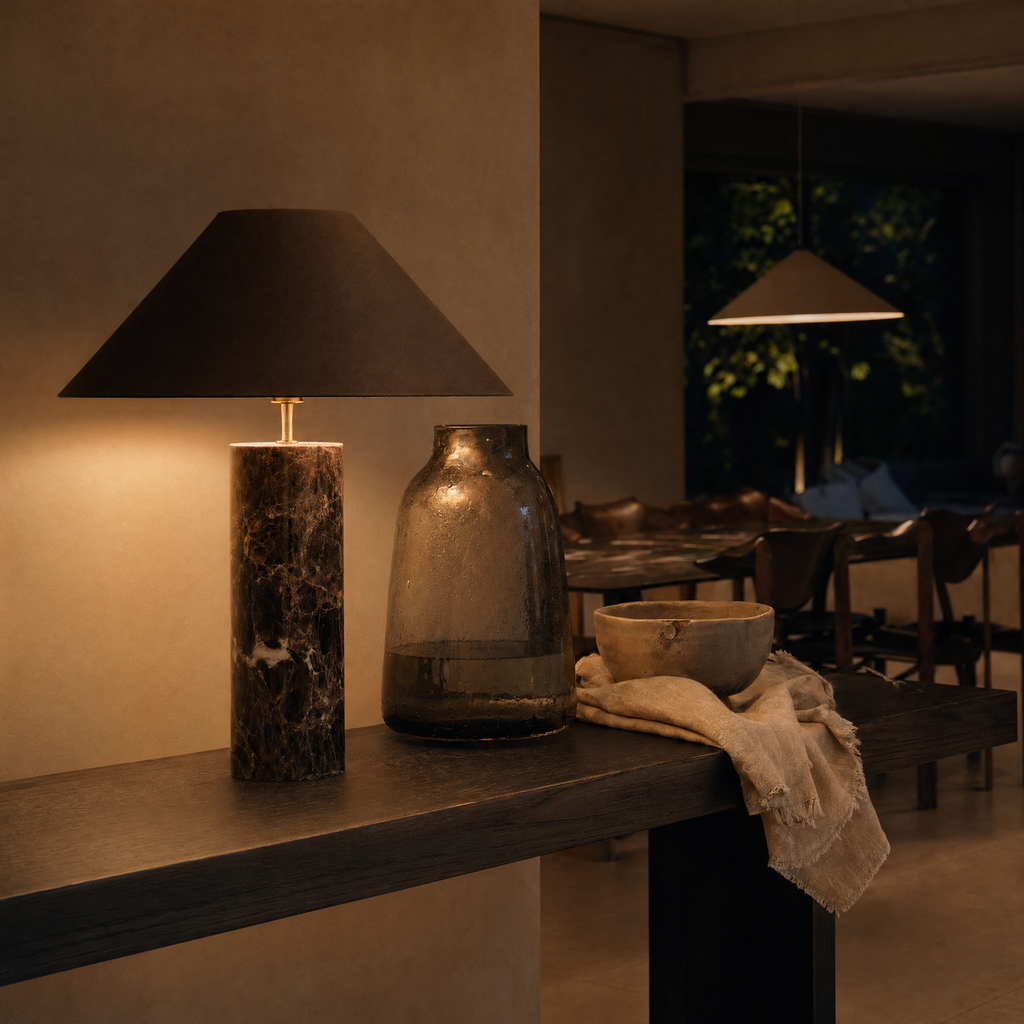 Emperador Marble Table Lamp with Black Shade