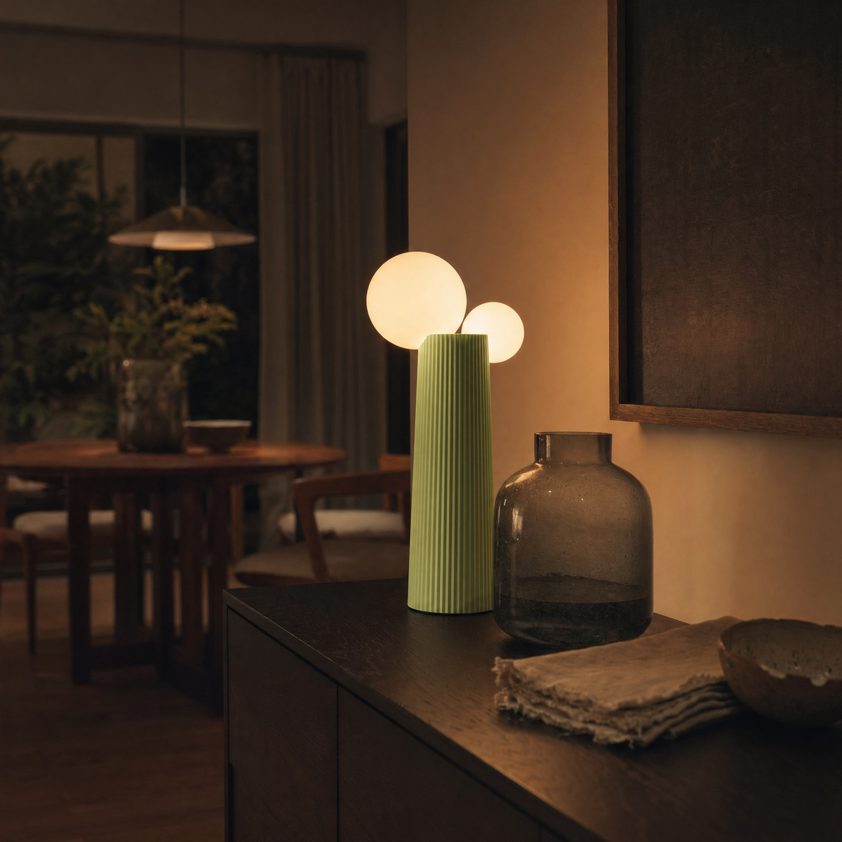 Cordless Fluted Twin-Globe Table Lamp