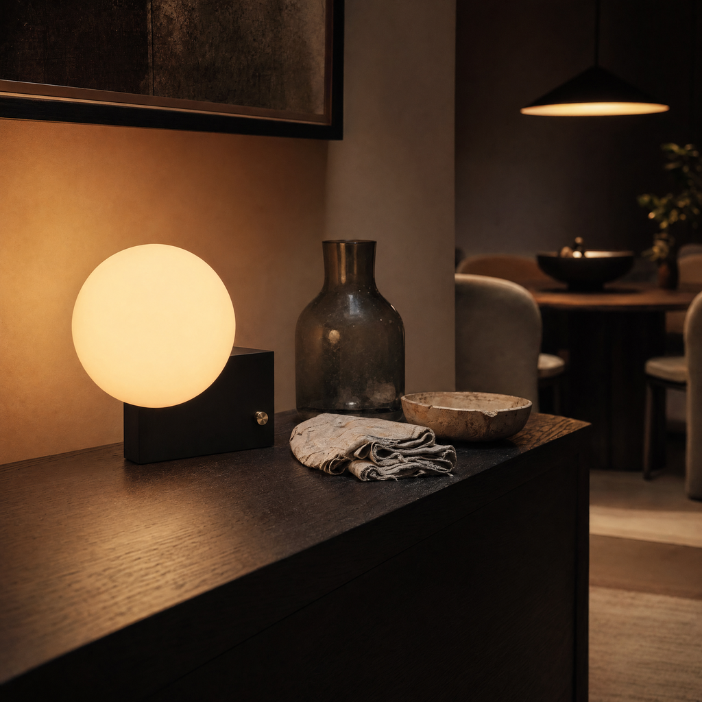Opal Sphere Black Block Table Lamp