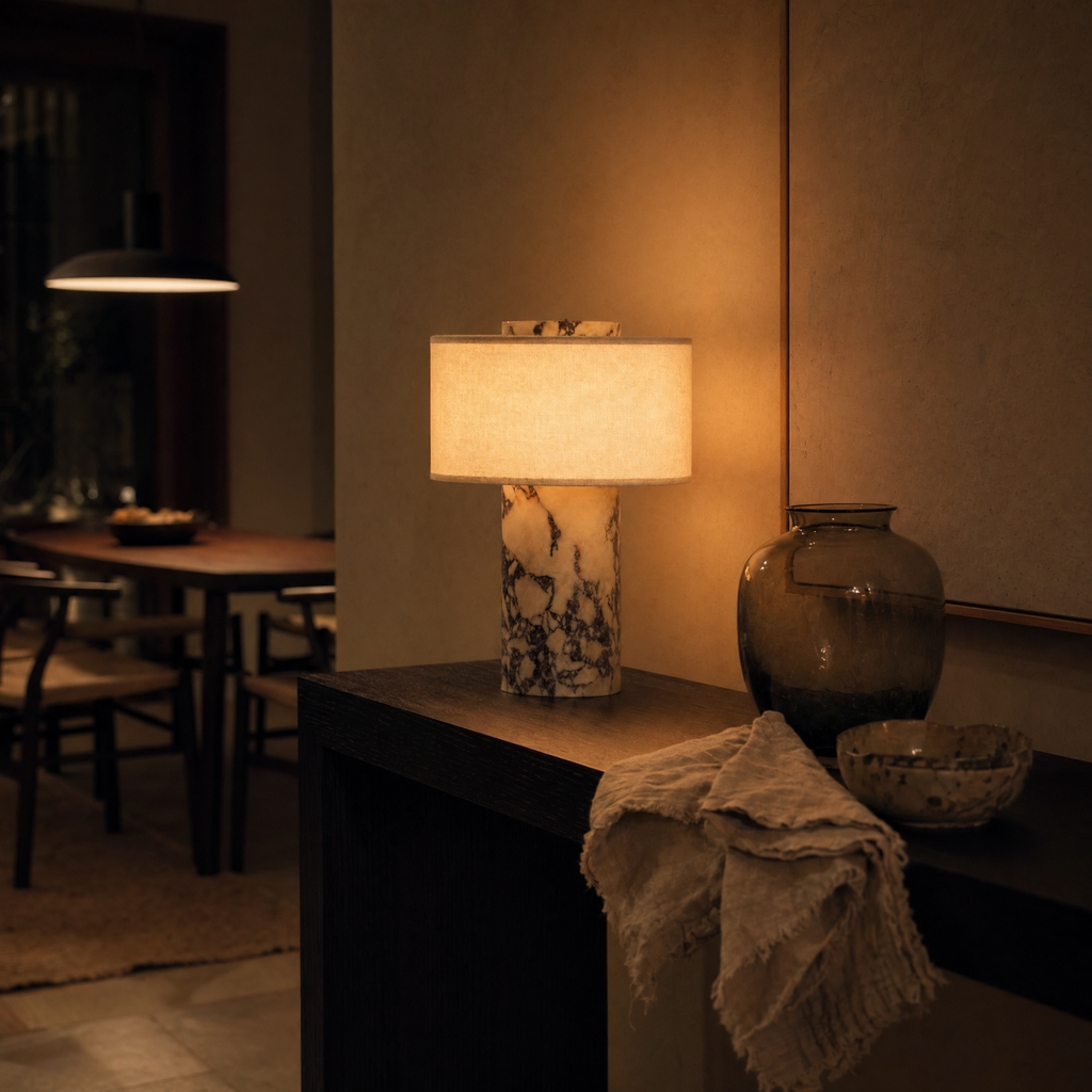 Violet Marble Drum Shade Table Lamp
