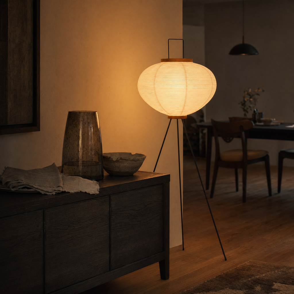 Rice Paper Tripod Floor Lamp