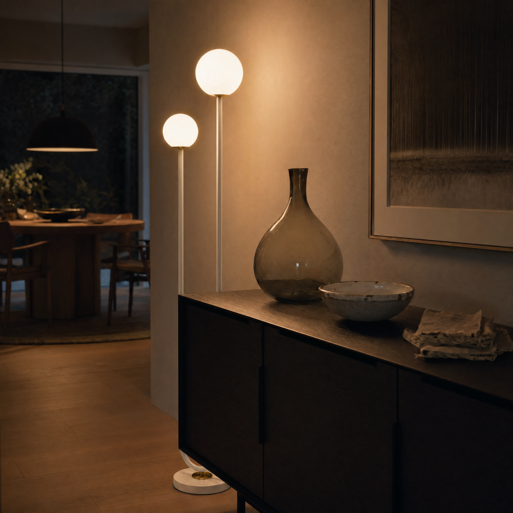 Curved Iron Twin-Globe Floor Lamp