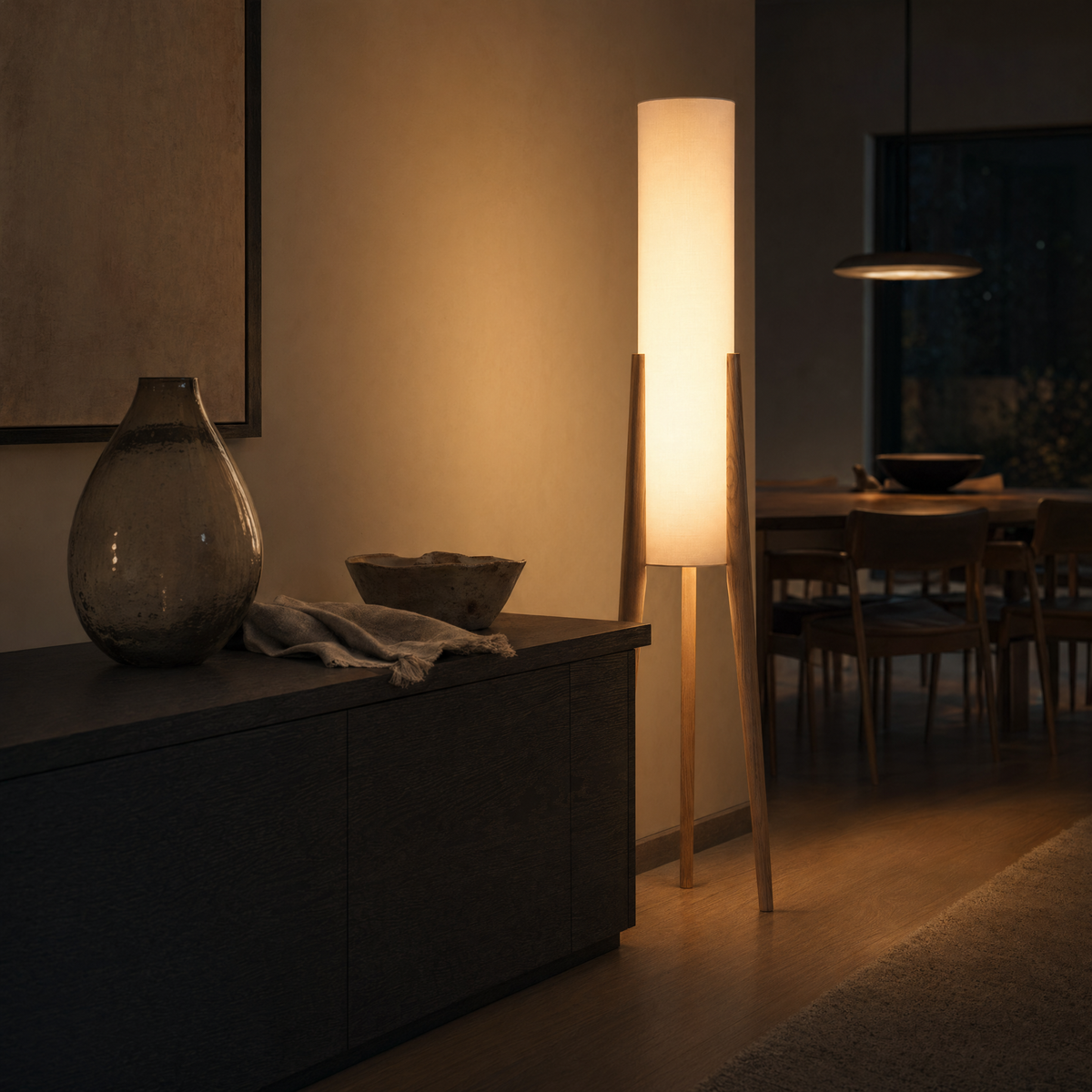 Walnut Tripod Linen Floor Lamp