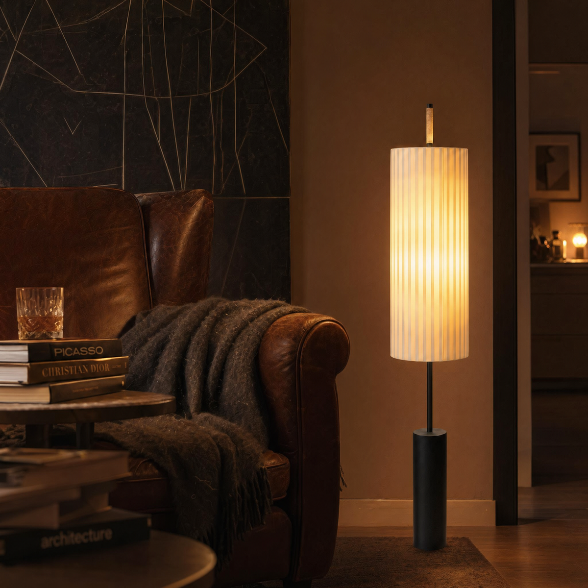 Pleated Linen Cylinder Floor Lamp