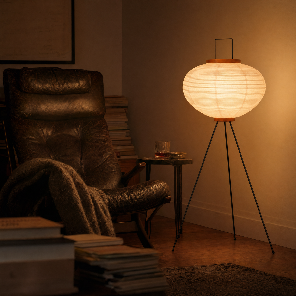 Rice Paper Tripod Floor Lamp