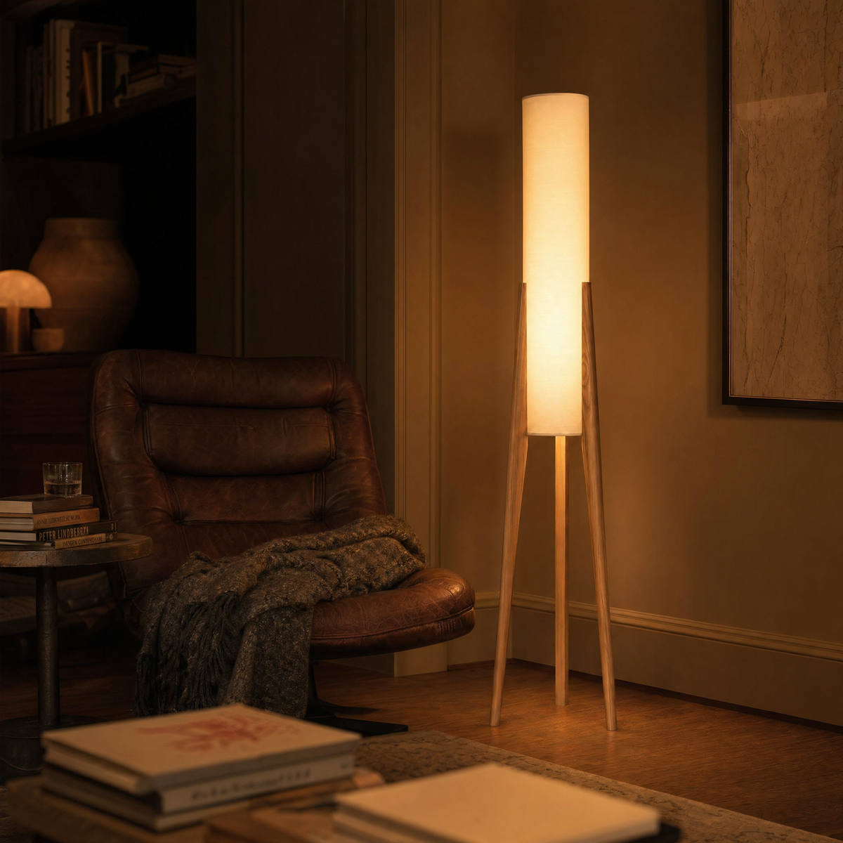 Walnut Tripod Linen Floor Lamp