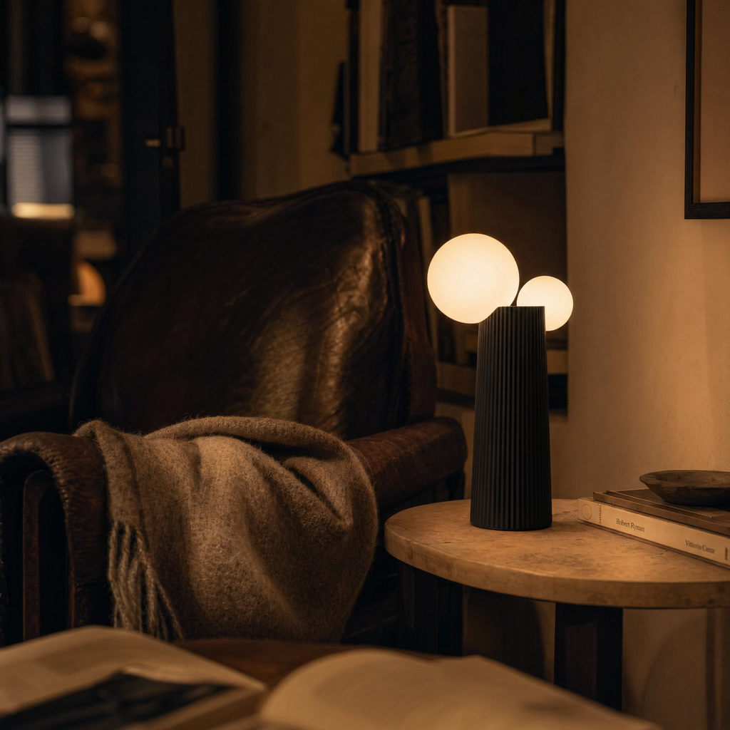 Cordless Fluted Twin-Globe Table Lamp